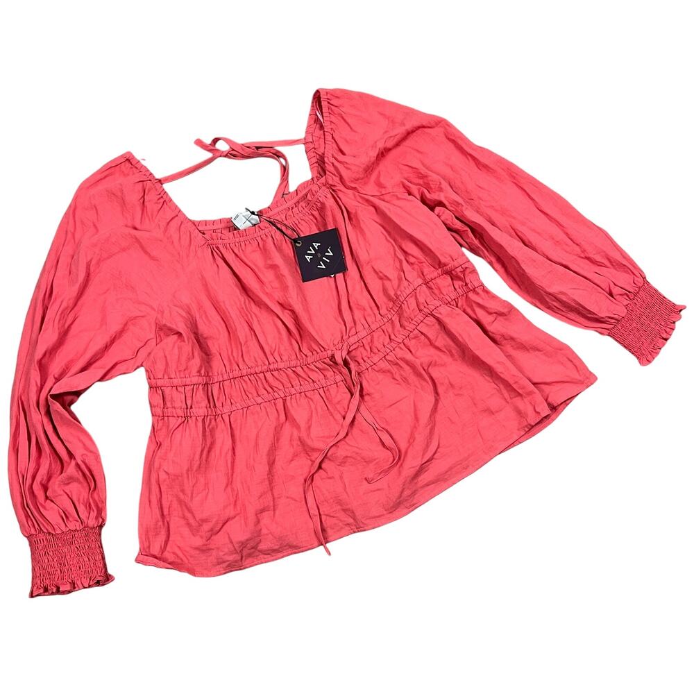 Ava & Viv Women's Plus Size Coral Long Sleeve Peplum Top - Size 3X - NWT